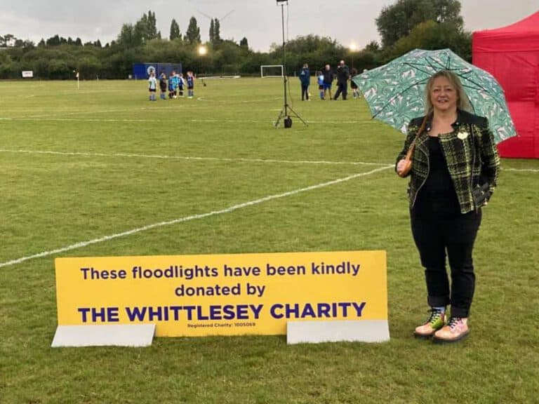 Floodlights donated by The Whittlesey Charity at local sports field.