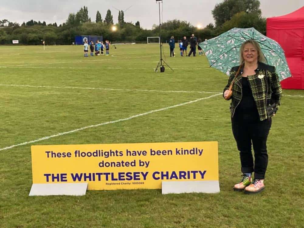Floodlights donated by The Whittlesey Charity at local sports field.